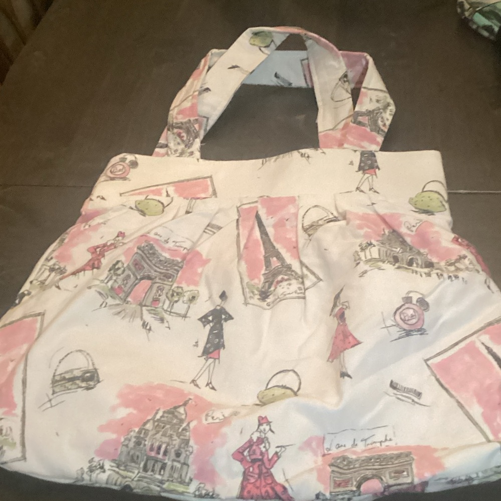 Elegant Parisian Print Tote Bag - Pink and Cream